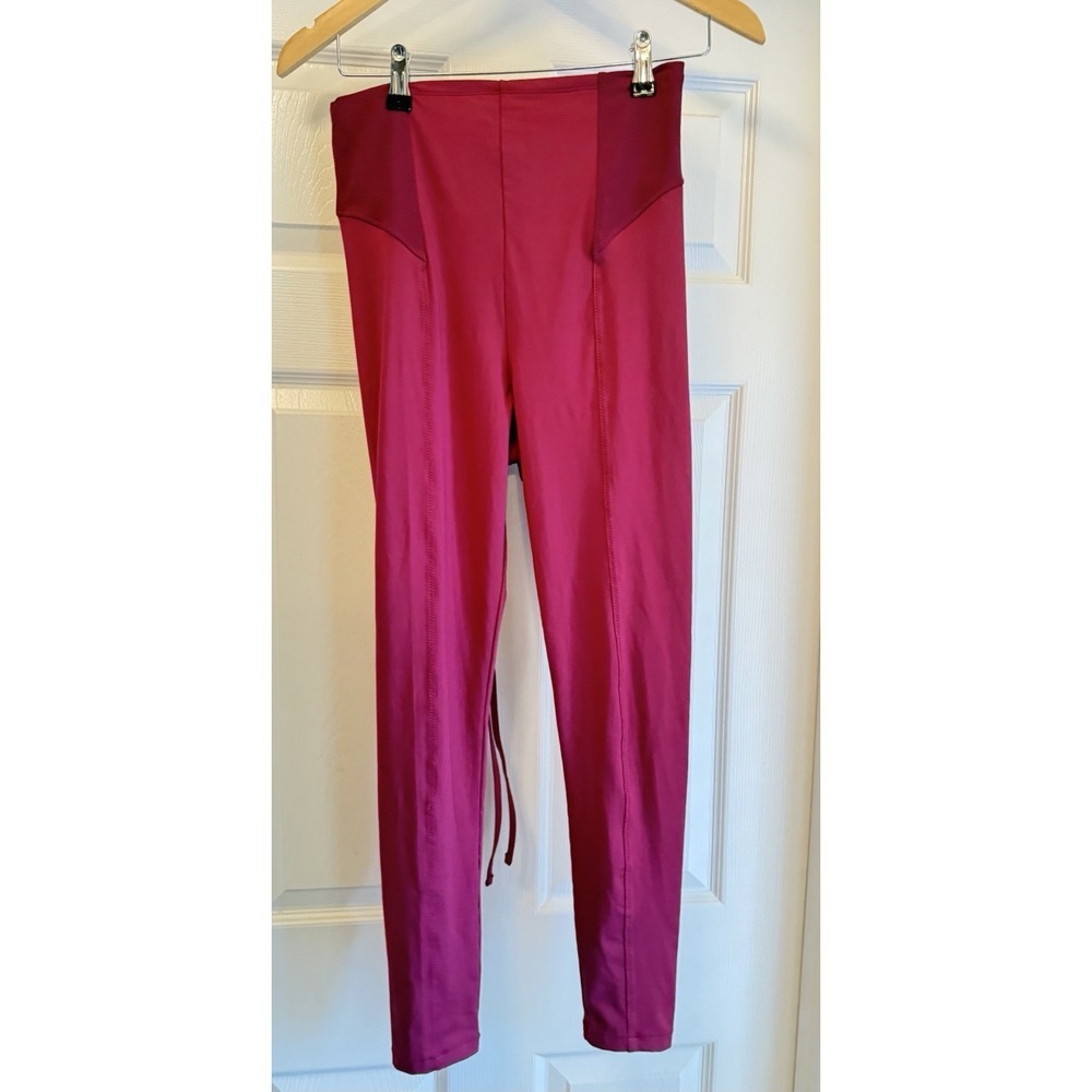 FP Movement Leggings Women SP Berry Pink Corset Lace Up Back Mesh High Rise